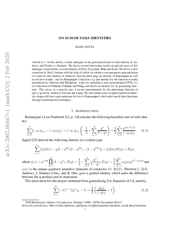 (PDF) On sum-of-tails identities