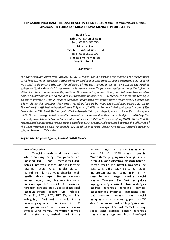 (PDF) Pengaruh Program The East Di Net TV Episode 331 Road To Indonesia ...