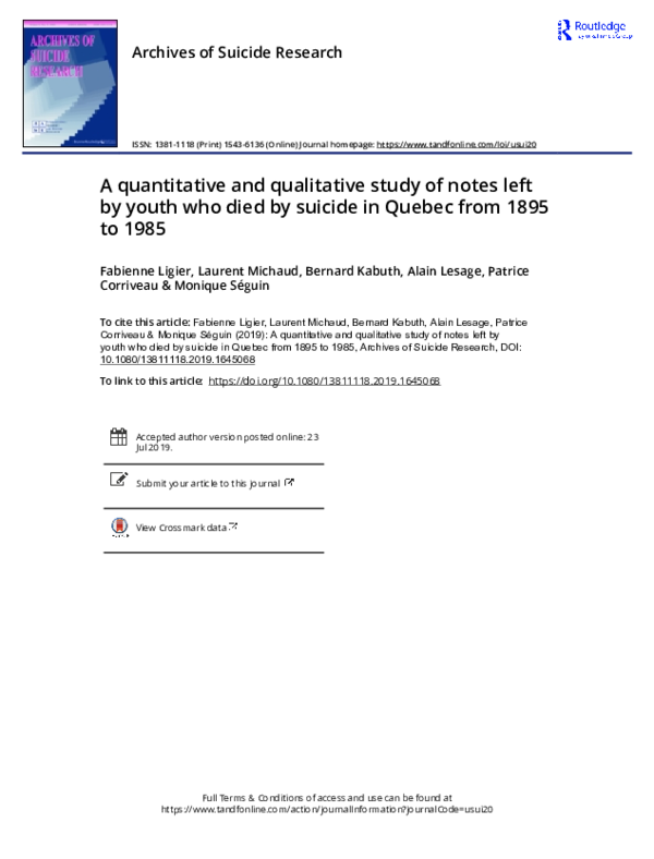 (PDF) A Quantitative and Qualitative Study of Notes Left by Youth Who ...