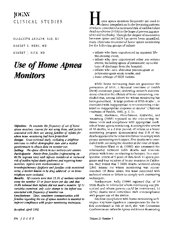 (PDF) Use of Home Apnea Monitors