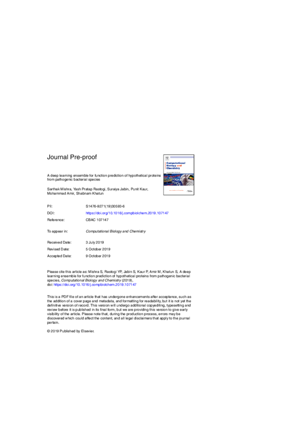 (PDF) A deep learning ensemble for function prediction of hypothetical ...