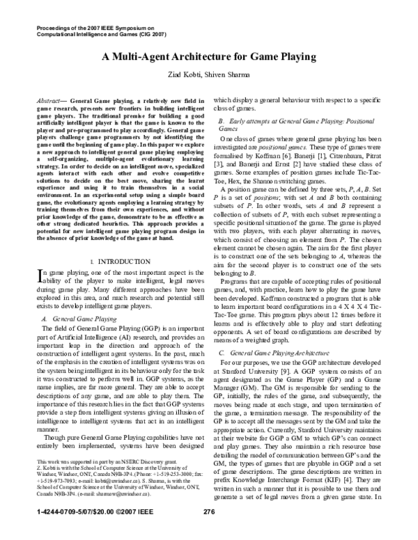 (PDF) A multi-agent architecture for game playing