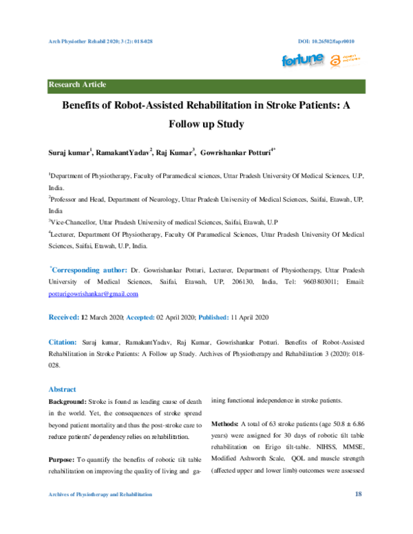 (PDF) Benefits of Robot-Assisted Rehabilitation in Stroke Patients: A ...
