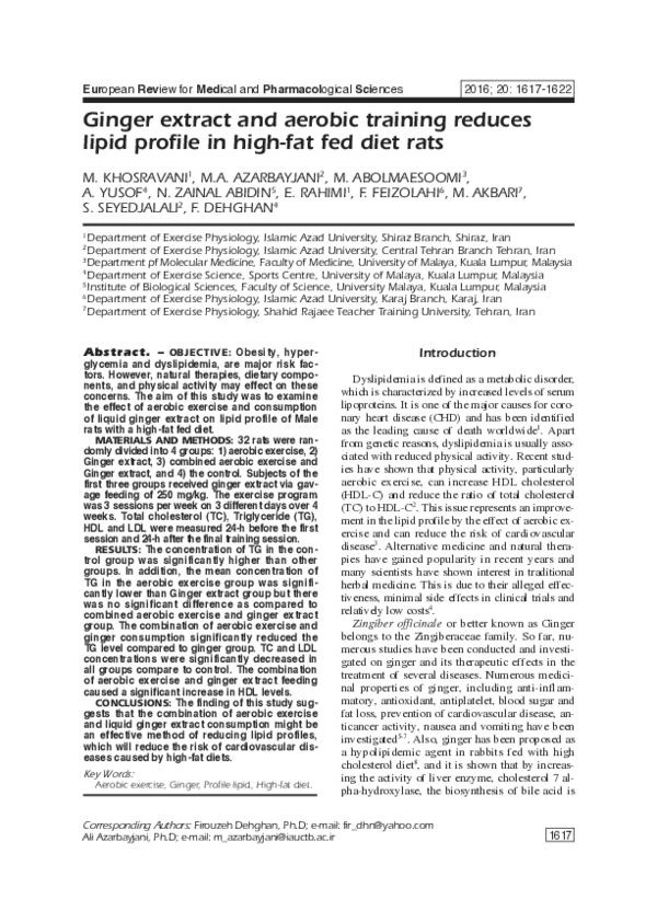(PDF) Ginger extract and aerobic training reduces lipid profile in high ...