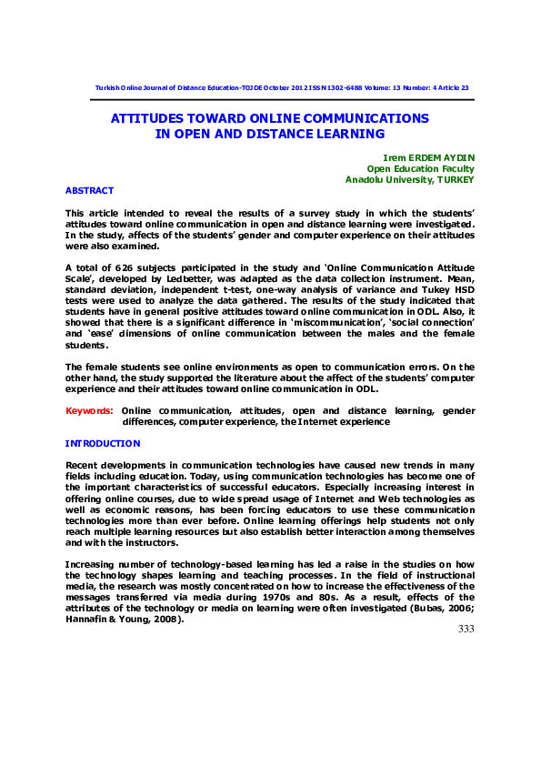 (PDF) Attitudes Toward Online Communications in Open and Distance Learning