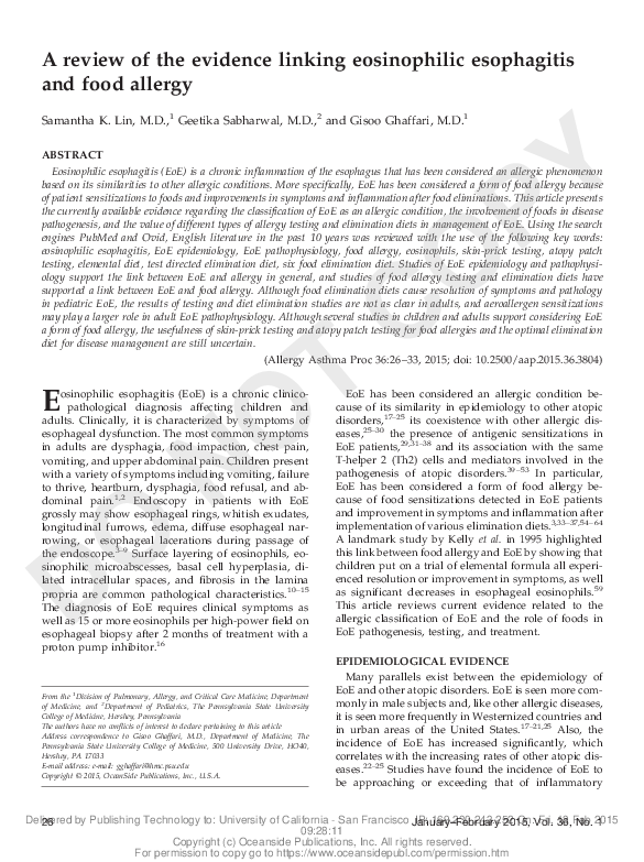 (PDF) A review of the evidence linking eosinophilic esophagitis and ...