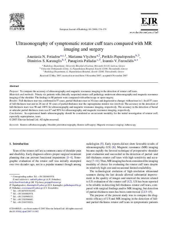 (PDF) Ultrasonography of symptomatic rotator cuff tears compared with ...