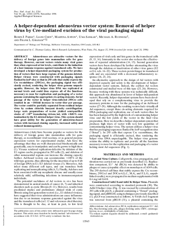 (PDF) A helper-dependent adenovirus vector system: Removal of helper ...