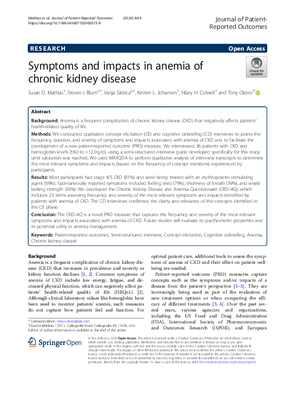 (PDF) Symptoms and impacts in anemia of chronic kidney disease