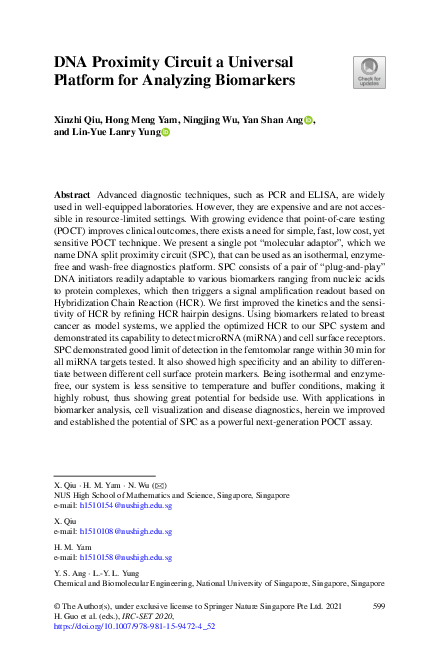 (PDF) DNA Proximity Circuit a Universal Platform for Analyzing Biomarkers