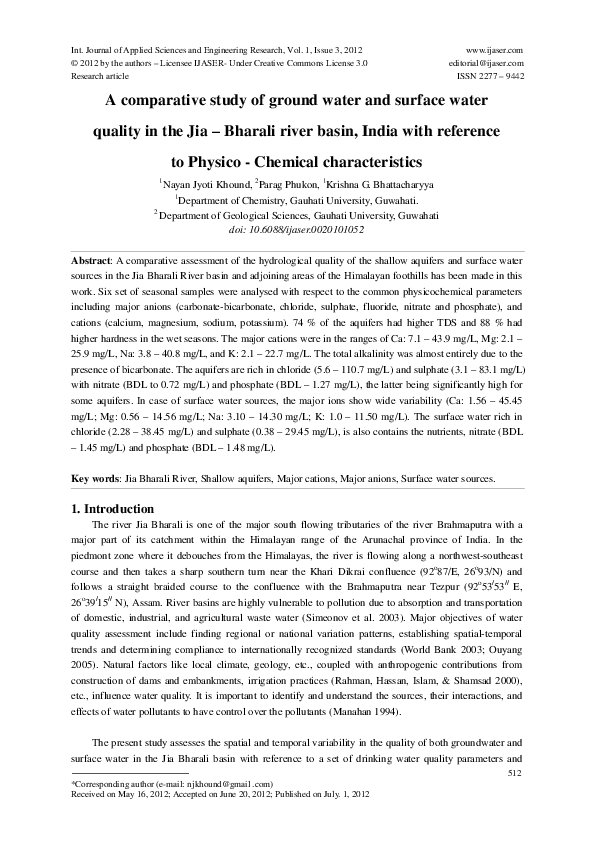 (PDF) A comparative study of ground water and surface water quality in ...