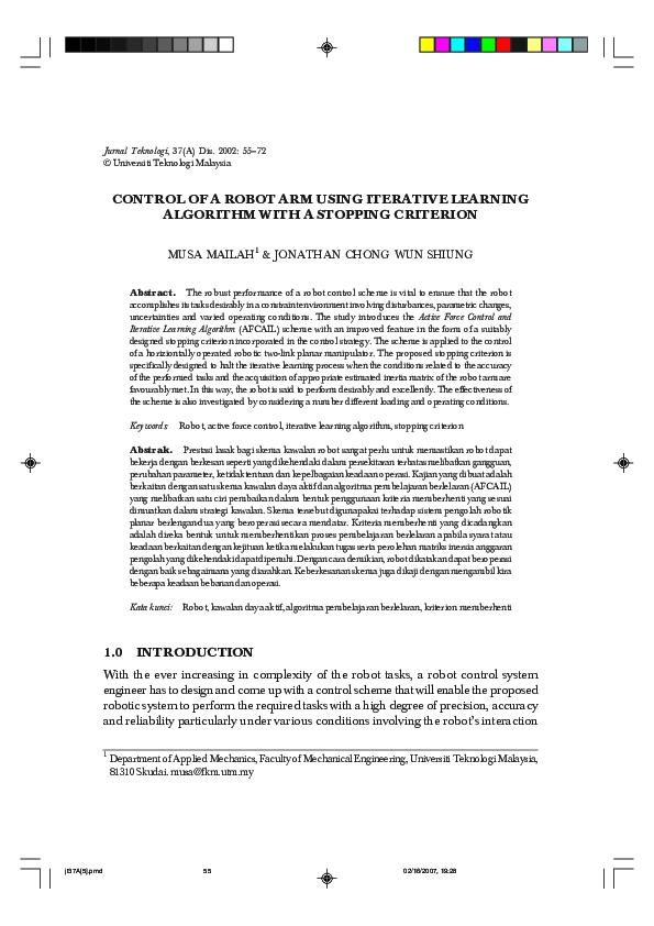 (PDF) Control of a Robot Arm Using Iterative Learning Algorithm with a ...