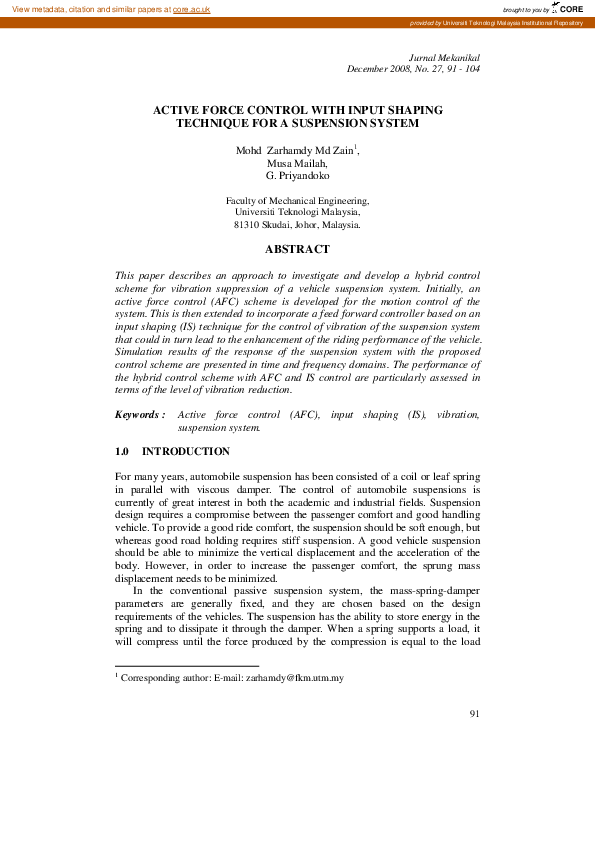 (PDF) Active force control with input shaping technique for a ...