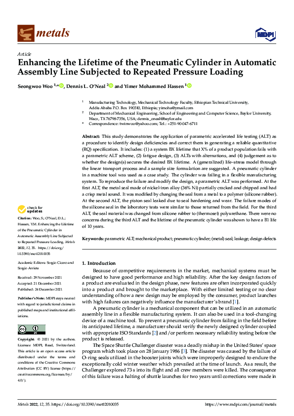 (PDF) Enhancing the Lifetime of the Pneumatic Cylinder in Automatic