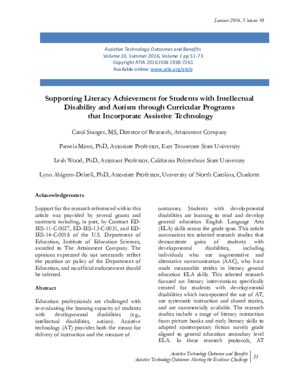 (PDF) Supporting Literacy Achievement for Students with Intellectual ...