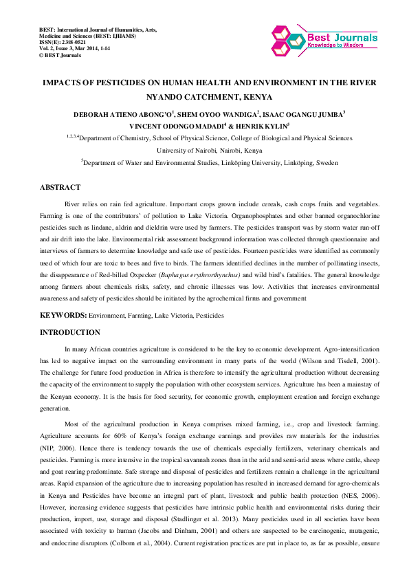 (PDF) Impacts of pesticides on human health and environment in the ...