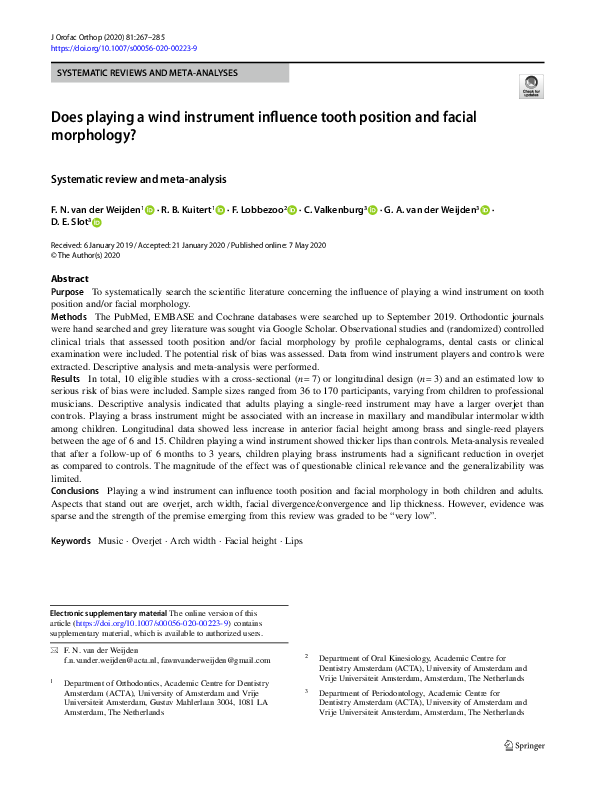 (PDF) Does playing a wind instrument influence tooth position and ...