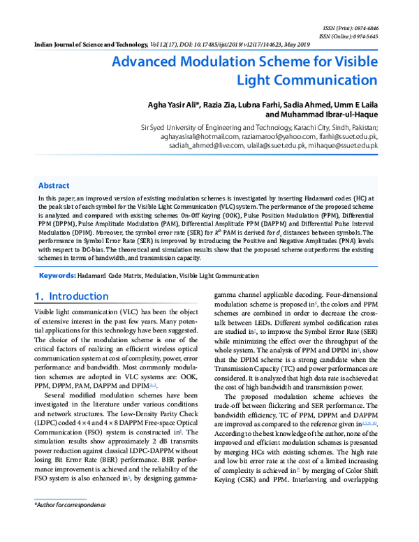 (PDF) Advanced Modulation Scheme for Visible Light Communication