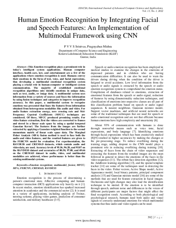 (PDF) Human Emotion Recognition by Integrating Facial and Speech ...