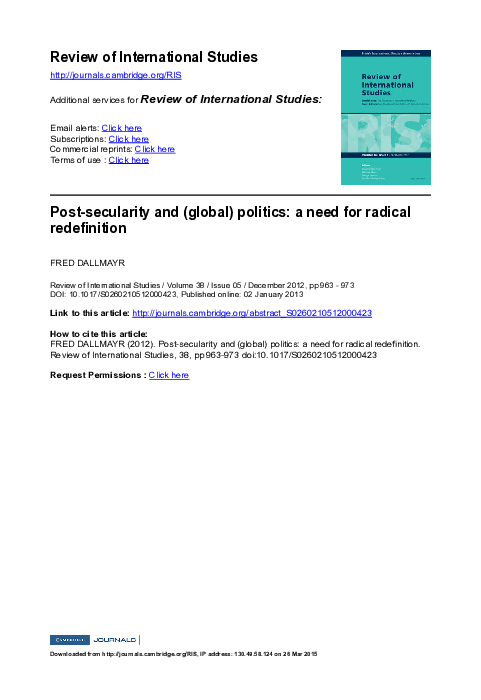 (PDF) Post-secularity and (global) politics: a need for radical ...