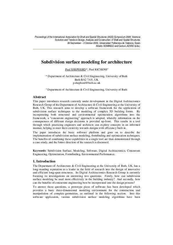 (PDF) Subdivision surface modeling for architecture