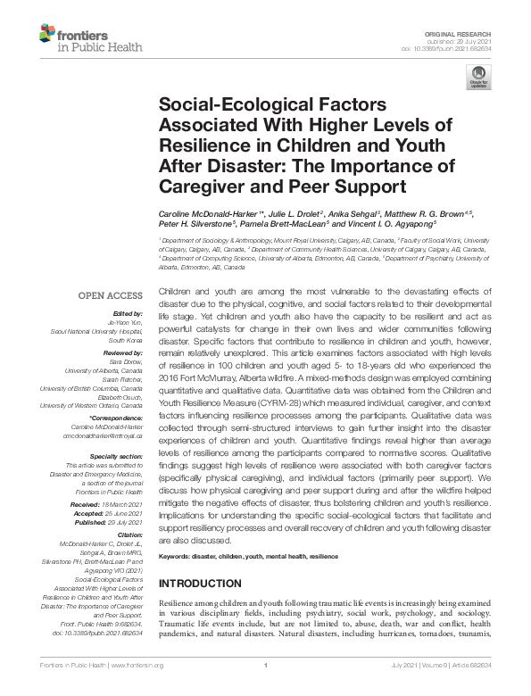 (PDF) Social-Ecological Factors Associated With Higher Levels of ...