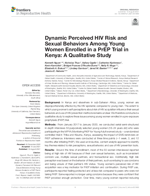(PDF) Dynamic Perceived HIV Risk and Sexual Behaviors Among Young Women ...