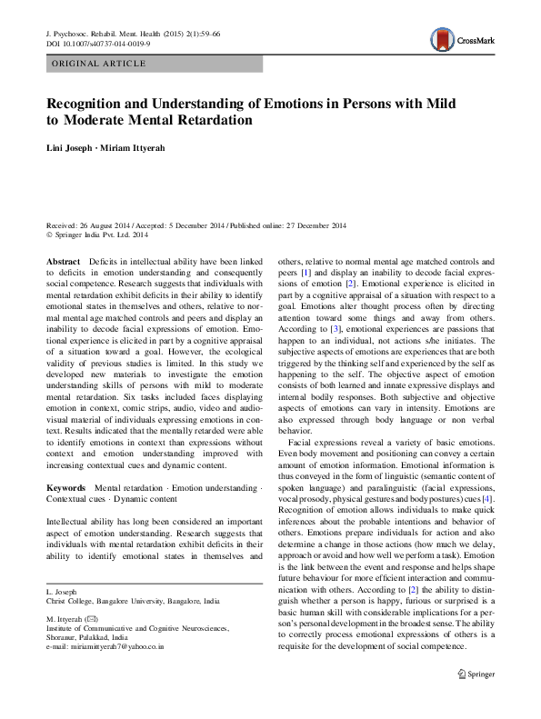 (PDF) Recognition and Understanding of Emotions in Persons with Mild to ...