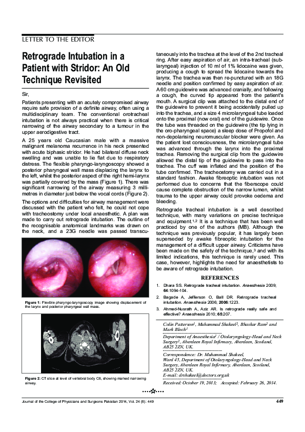 (PDF) Retrograde intubation in a patient with stridor: an old technique ...