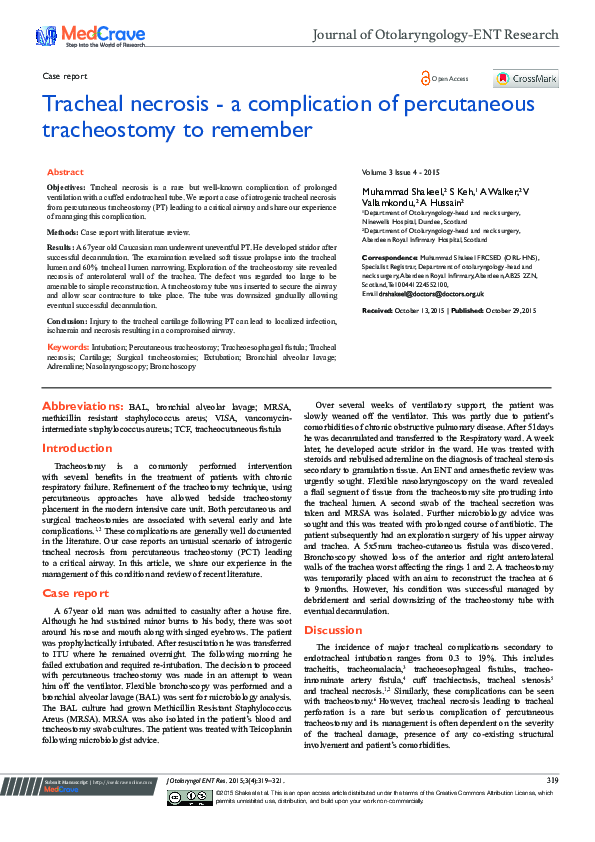 (PDF) Tracheal Necrosis A Complication of Percutaneous Tracheostomy