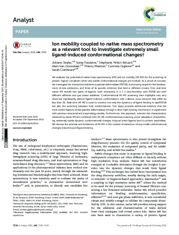 (PDF) Ion mobility coupled to native mass spectrometry as a relevant ...