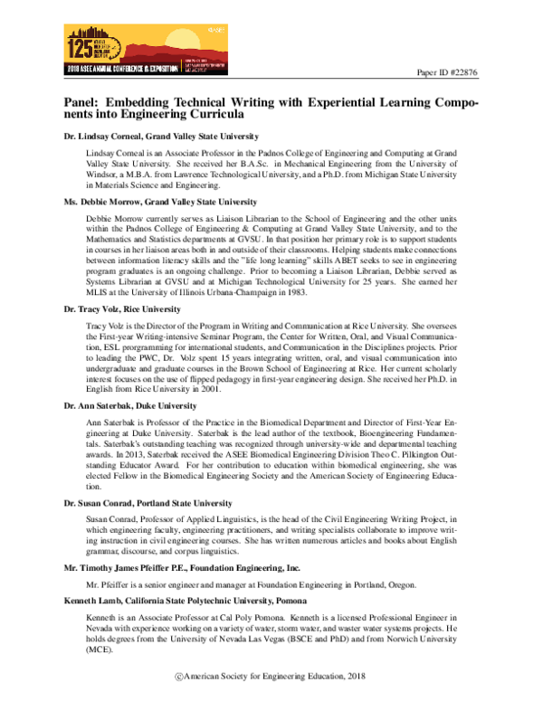 (PDF) Panel: Embedding Technical Writing with Experiential Learning ...