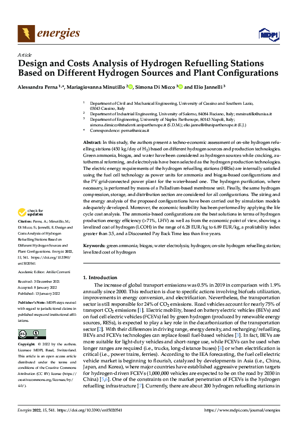 (PDF) Design and Costs Analysis of Hydrogen Refuelling Stations Based ...