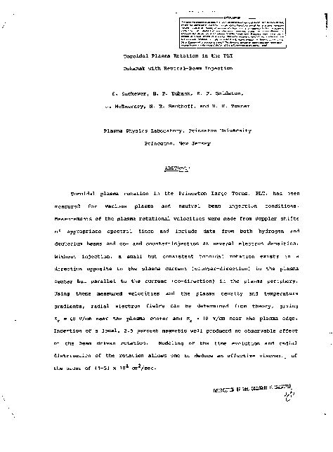 (PDF) Toroidal plasma rotation in the PLT tokamak with neutral-beam ...
