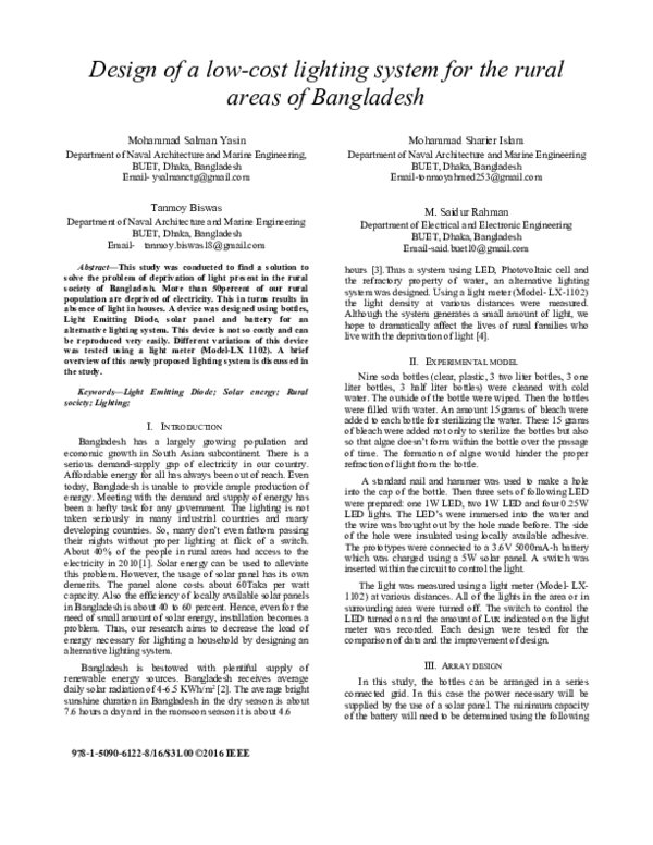 (PDF) Design of a low-cost lighting system for the rural areas of ...