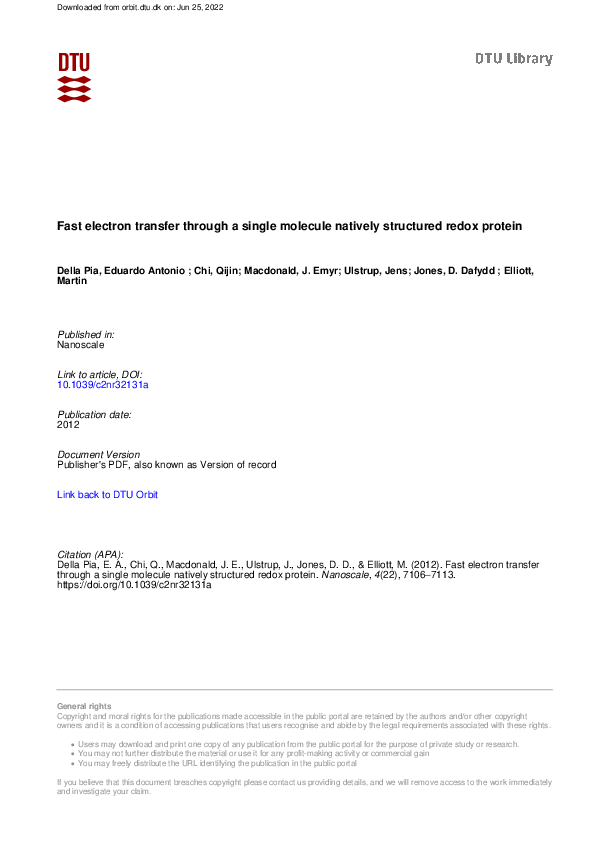 (PDF) Fast electron transfer through a single molecule natively ...