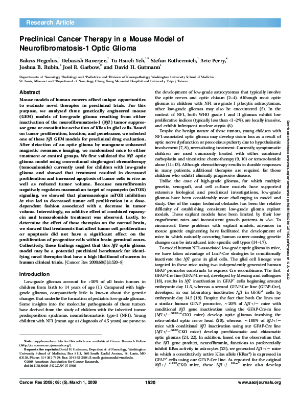 (PDF) Preclinical Cancer Therapy in a Mouse Model of Neurofibromatosis ...