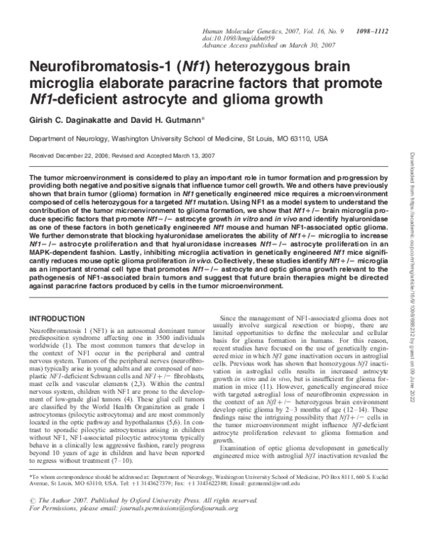 (PDF) Neurofibromatosis-1 (Nf1) heterozygous brain microglia elaborate ...