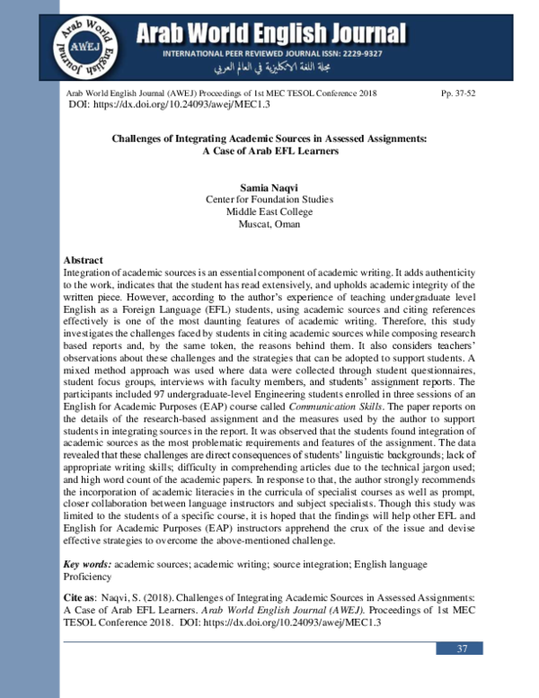 (PDF) Challenges of Integrating Academic Sources in Assessed ...