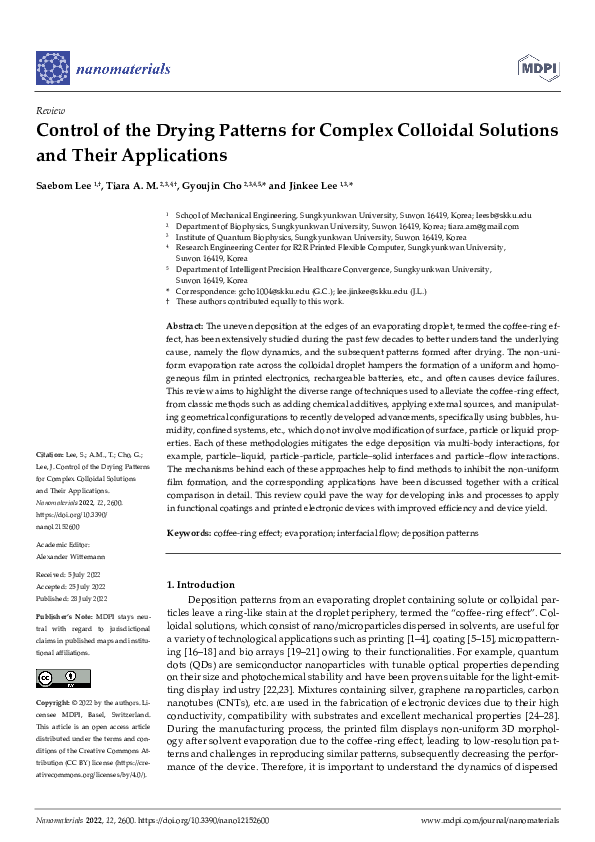 (PDF) Control of the Drying Patterns for Complex Colloidal Solutions ...