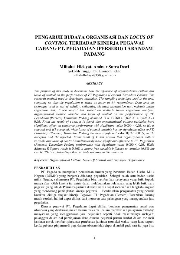 (PDF) Pengaruh Budaya Organisasi Dan Locus of Control Terhadap Kinerja ...
