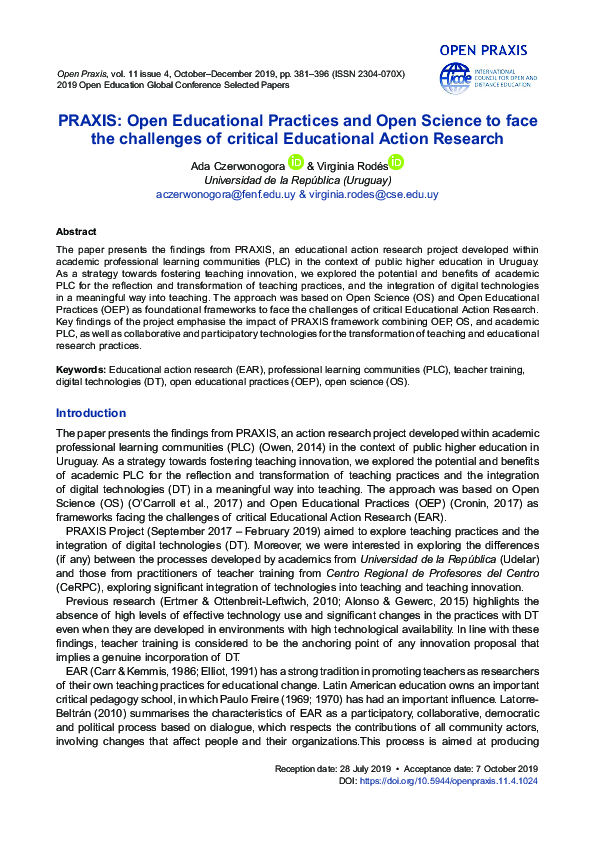 (PDF) PRAXIS: Open Educational Practices and Open Science to face the ...