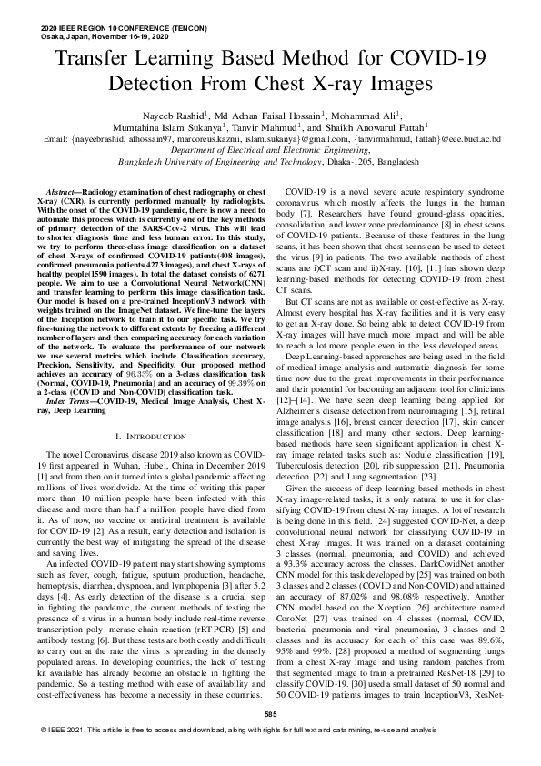 (PDF) Transfer Learning Based Method for COVID-19 Detection From Chest ...