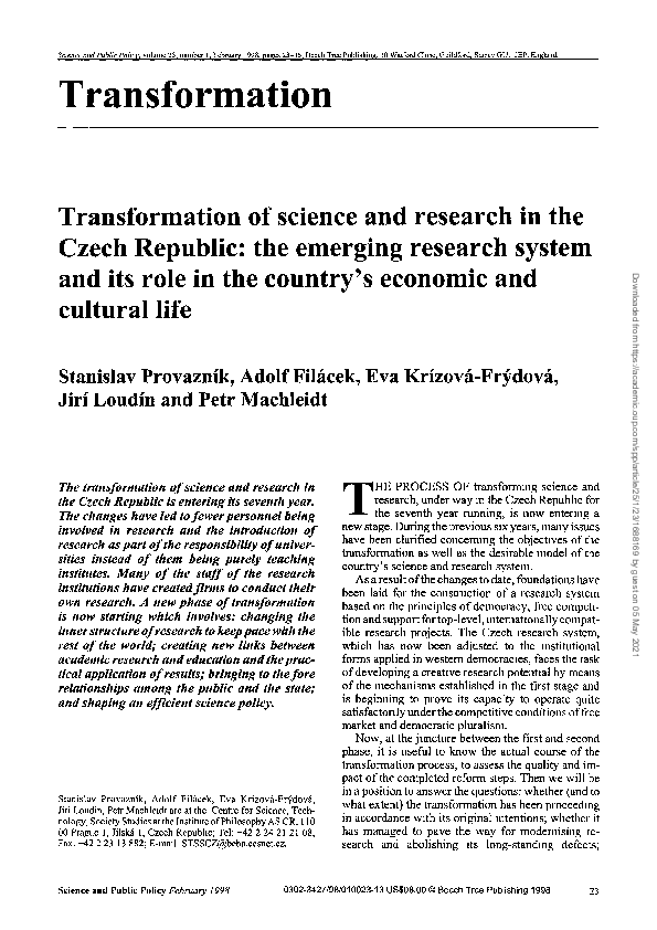 (PDF) Transformation of science and research in the Czech Republic: The ...