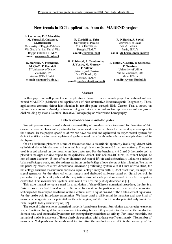 (PDF) New trends in ECT applications from the MADEND project
