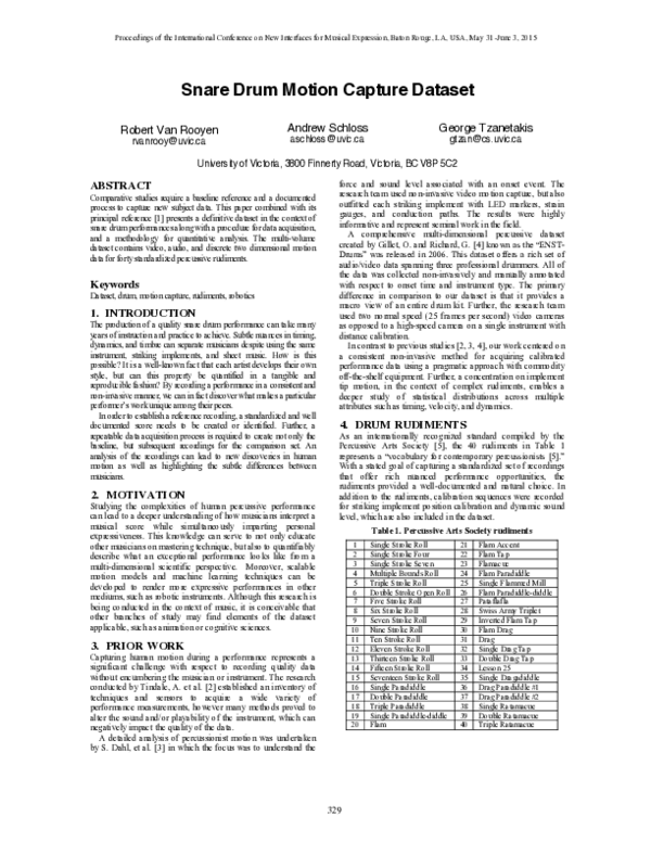(PDF) Snare Drum Motion Capture Dataset Robert Van Rooyen Academia.edu