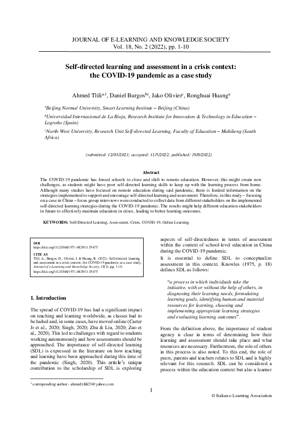 (PDF) Self-directed learning and assessment in a crisis context: the ...