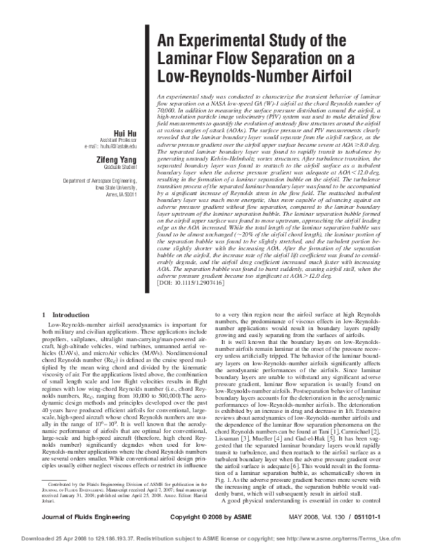 (PDF) An Experimental Study of the Laminar Flow Separation on a Low ...