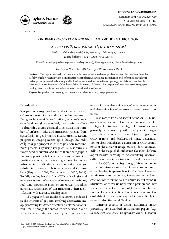 (PDF) On Reference Star Recognition and Identification Janis