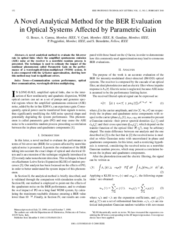 (PDF) A novel analytical method for the BER evaluation in optical ...